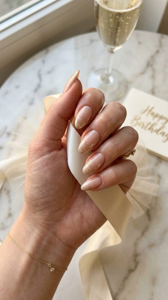Gold Glitter Birthday Nails
