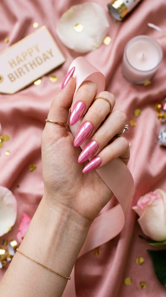 Pink Glitter Birthday Nails