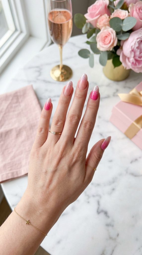 Pink Glitter Birthday Nails